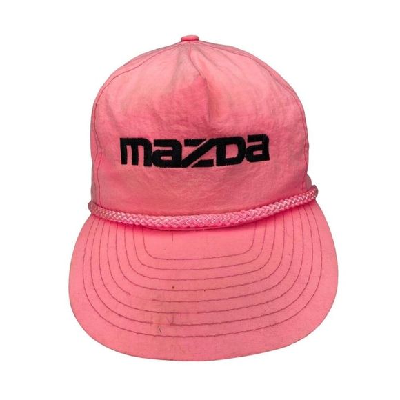 Mazda Other - Vintage Mazda Hat Neon Pink Zipper Back Cap 80s 90s Car Lover Faded Distressed
